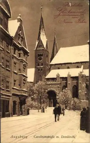 Ak Augsburg in Schwaben, Carolinenstraße, Domkirche, Winteransicht