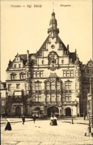 Ak Dresden Altstadt, Königliches Schloss, Georgentor, Straßenbahn