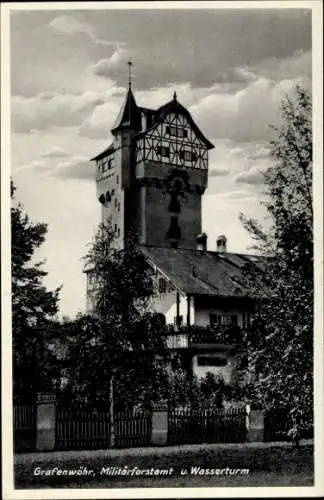 Ak Grafenwöhr in der Oberpfalz Bayern, Militärforstamt und Wasserturm