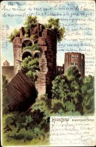 Künstler Litho Heidelberg, Blick auf den gesprengten Turm