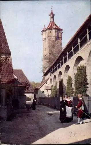 Ak Rothenburg ob der Tauber Mittelfranken, Klingenturm mit Stadtmauer