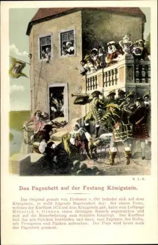 Künstler Ak Oer, Königstein an der Elbe Sächsische Schweiz, Das Pagenbett auf der Festung