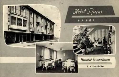 Ak Lampertheim am Rhein Hessen, Hotel Rupp, Treppe, Gastraum