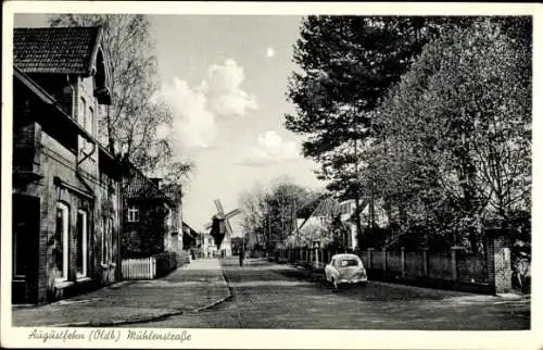 Ak Augustfehn Apen in Oldenburg, Mühlenstraße, Windmühle