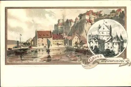 Künstler Litho Mutter, K., Meersburg am Bodensee, Schloss, Hafen