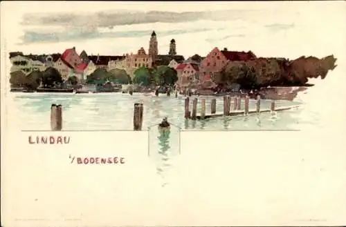 Künstler Litho Voellmy, Lindau am Bodensee, Teilansicht, Hafen