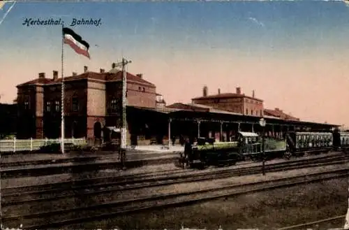 Ak Herbesthal Lontzen Wallonien Lüttich, Bahnhof, Gleisseite, Dampflok