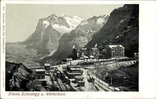 Ak Kanton Bern, Berner Oberland, Kleine Scheidegg und Wetterhorn, Bahnhof