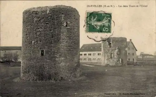 Ak Ogeviller Meurthe et Moselle, les deux Tours et l'Usine