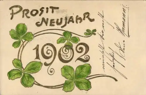 Präge Ak Glückwunsch Neujahr 1902, Glücksklee