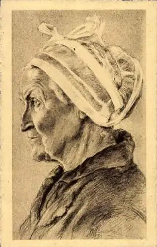 Künstler Ak Bretagne, Alte Frau in Tracht, Portrait