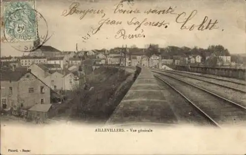 Ak Aillevillers Haute Saône, Gesamtansicht, Schienen