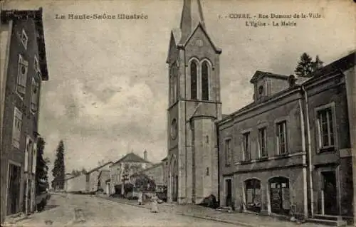 Ak Corre Haute Saône, Rue Dumont-de-la-Ville, Kirche, La Mairie