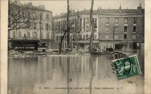 Ak Ivry sur Seine Val de Marne, Überschwemmung im Januar 1910, Place Nationale