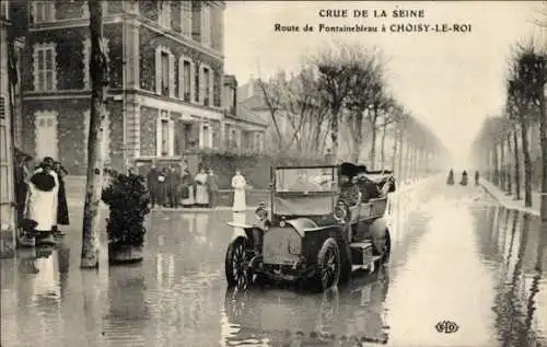 Ak Choisy Le Roi Val de Marne, Überschwemmung der Seine, Route de Fontainebleau