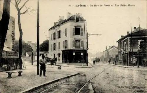 Ak Créteil Val de Marne, La Rue de Paris und Rue Félix Maire