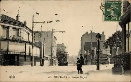 Ak Gentilly Val de Marne, Avenue Raspail, Straßenbahn