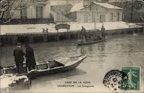 Ak Charenton Val de Marne, Überschwemmung der Seine, Les Guingettes