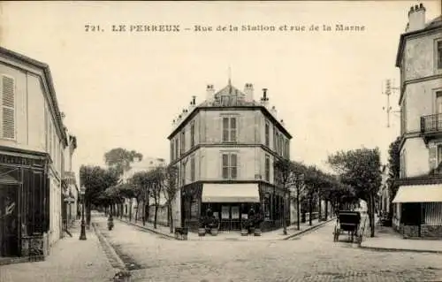 Ak Le Perreux sur Marne Val de Marne, Rue de la Station und Rue de la Marne