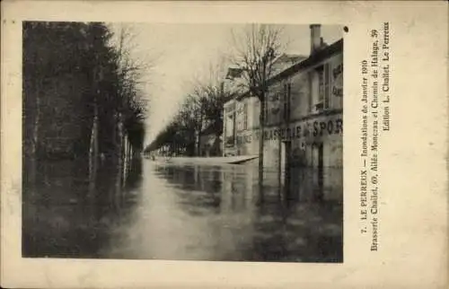 Ak Le Perreux sur Marne Val de Marne, Überschwemmungen im Januar 1910, Allée Monceau