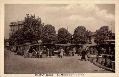 Ak Drancy Seine Saint Denis, Le Marché, Place Marceau