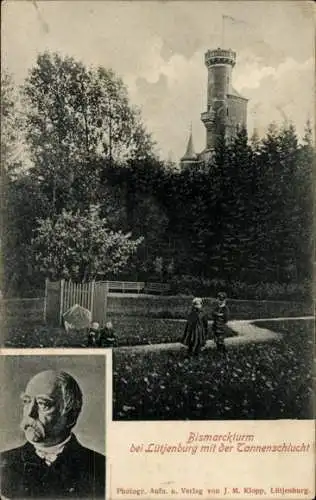 Ak Lütjenburg in Holstein, Bismarckturm, Tannenschlucht