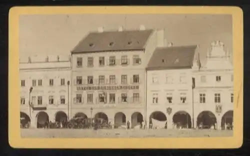 CdV Fotografie Tschechien, Budweis, Marktplatz mit Hotel Zur Silbernen Glocke