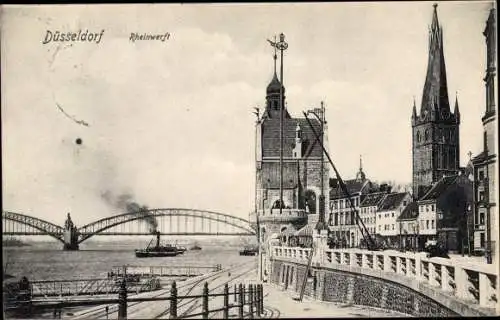 Ak Düsseldorf am Rhein, Rheinwerft, Brücke