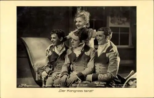 Ak Schauspieler Lilian Harvey, Reginald Purdell, R. Arnout, Karl Heinz Schroth, Der Kongress tanzt