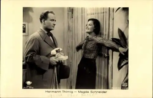 Ak Schauspielerin Magda Schneider, Schauspieler Hermann Thimig, Filmszene, Telefon