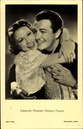 Ak Schauspielerin Eleanor Powell, Schauspieler Robert Taylor, Filmszene