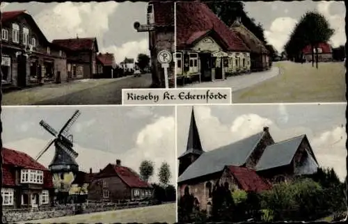 Ak Rieseby in Schleswig Holstein, Kirche, Straße, Windmühle