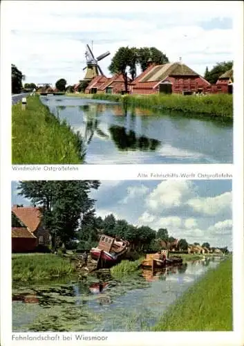 Ak Ostgroßefehn Großefehn Ostfriesland, Windmühle, Fehnlandschaft, alte Fehnschiffswerft