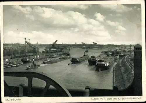 Ak Duisburg im Ruhrgebiet, Gesamtansicht, Karl-Lehr-Brücke