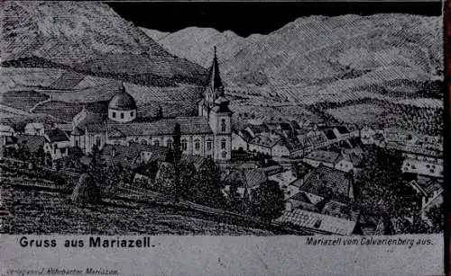 Ak Mariazell Steiermark, Gesamtansicht, Blick vom Calvarienberg