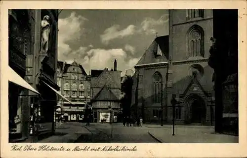 Ak Kiel, Obere Holstenstraße, Markt, Nikolaikirche