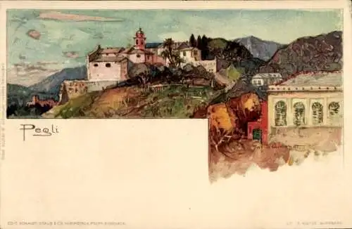 Künstler Litho Wielandt, Manuel, Pegli Genova Genua Ligurien, Panorama vom Ort