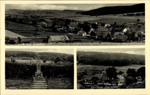 Ak Grießem Aerzen im Weserbergland, Gesamtansicht, Kriegerdenkmal, Gasthaus zur Linde