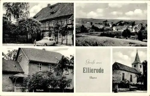 Ak Ellierode Hardegsen in Niedersachsen, Teilansicht, Schule, Gasthaus Macke, Kirche