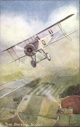 Künstler Ak Clarkson, The Bristol Scout, Biplan, Tuck Series III Nr. 3201, In the Air