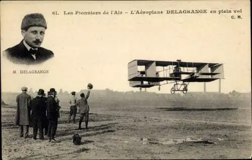 Ak Die Pioniere der Luft, das Delagrande-Flugzeug im vollen Flug