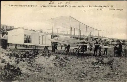 Ak Les Pionniers de l'Air, M. Farmans Flugzeug, Antoinette-Motor