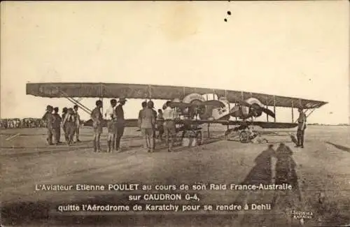 CPA Aviation, Aviateur Etienne Poulet au cours de son Raid Franco-Australle sur Caudron G-4