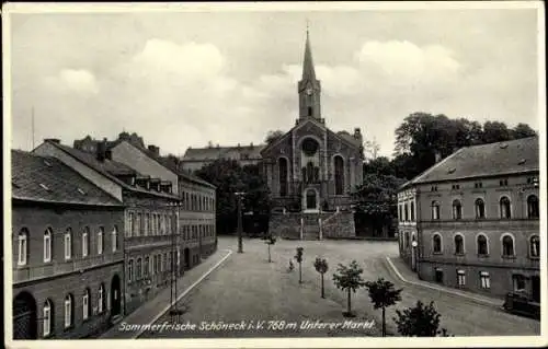 Ak Schöneck im Vogtland Sachsen, Unterer Markt, Kirche