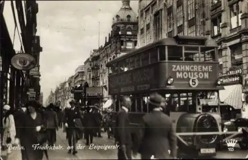 Ak Berlin Mitte, Friedrichstraße, Leipzigerstraße, Bus Nr. 5