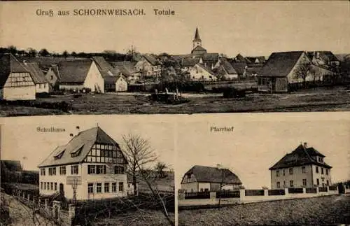 Ak Schornweisach Uehlfeld an der Aisch Mittelfranken, Gesamtansicht, Pfarrhof, Schulhaus