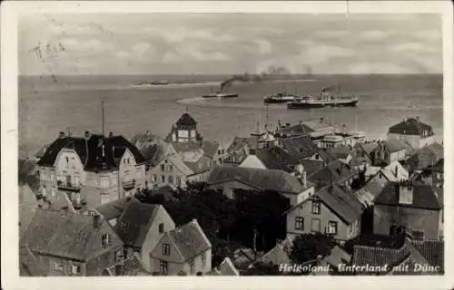 Ak Nordseeinsel Helgoland, Unterland mit Düne, Dampfschiffe