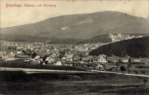 Ak Braunlage im Oberharz, Totalansicht mit Wurmberg, Felder, Stengel 32838