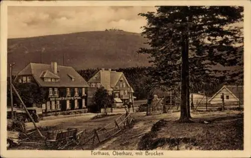 Ak Torfhaus Altenau Schulenberg Clausthal Zellerfeld im Oberharz, Ortspartie mit Brocken, Hotel