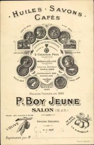 Ak Reklame, Kaffeeseifenöle, P. Boy Young, 2 Grand Prix